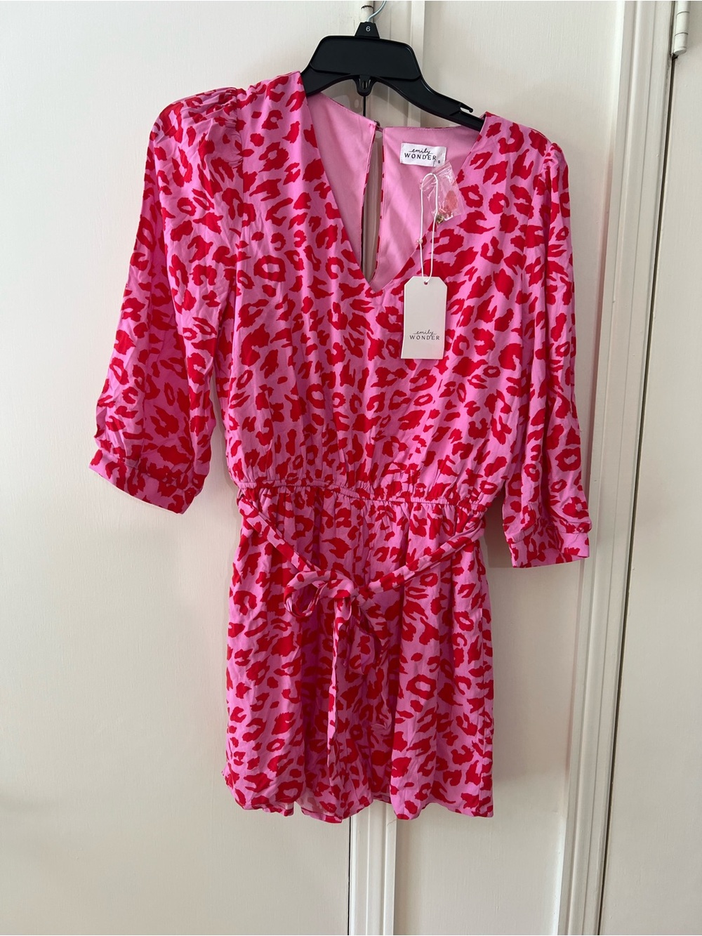 Emily Wonder Size S Pink & Red Animal Print V-Neck Romper